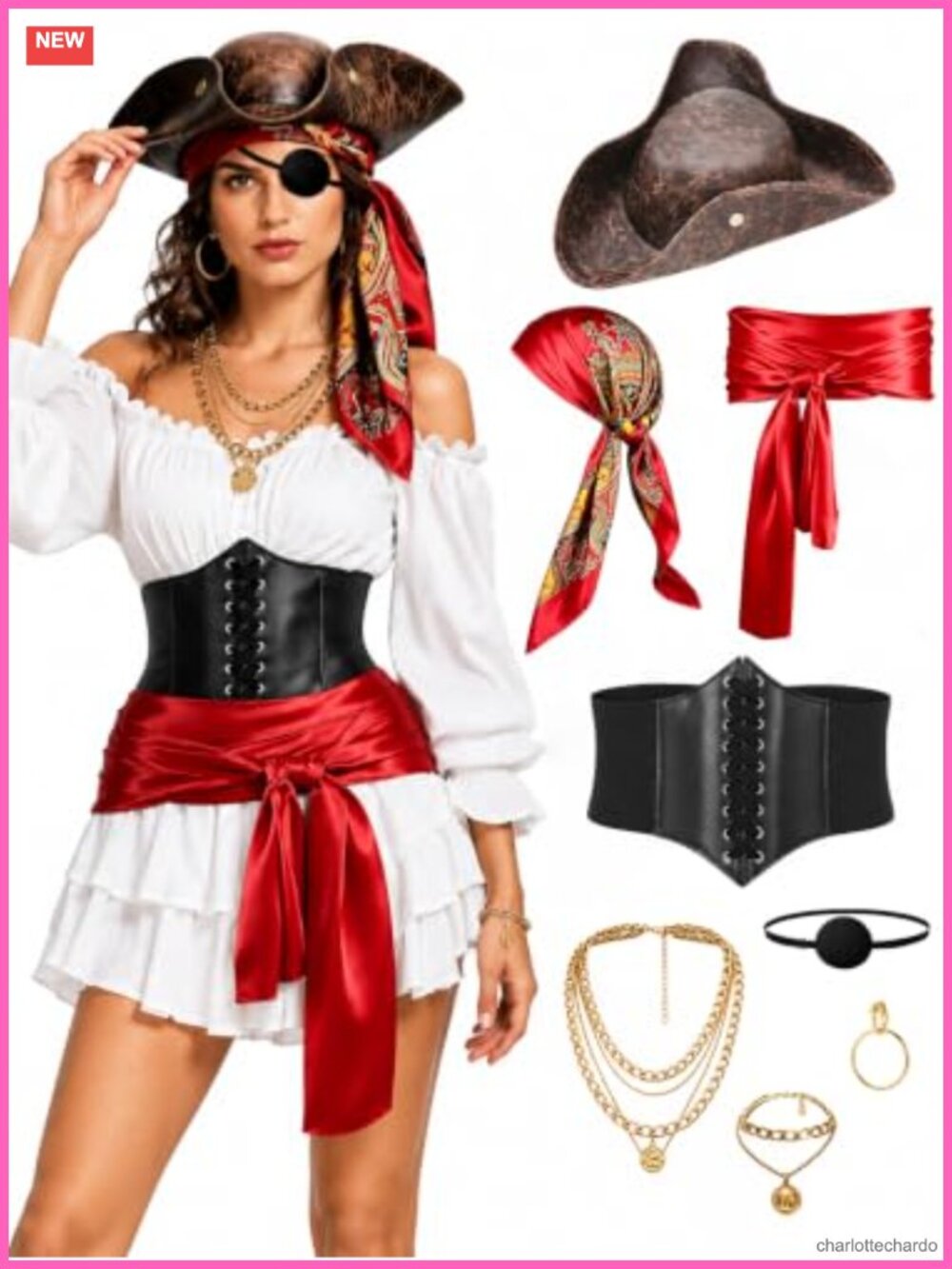 8Pc Women Pirate Costume Accessory Set Halloween Cosplay Dress-Up